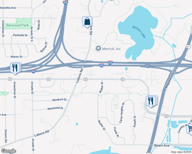 map of restaurants, bars, coffee shops, grocery stores, and more near 1061 County Road D East in Saint Paul