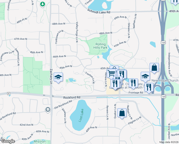 map of restaurants, bars, coffee shops, grocery stores, and more near 10565 45th Avenue North in Minneapolis