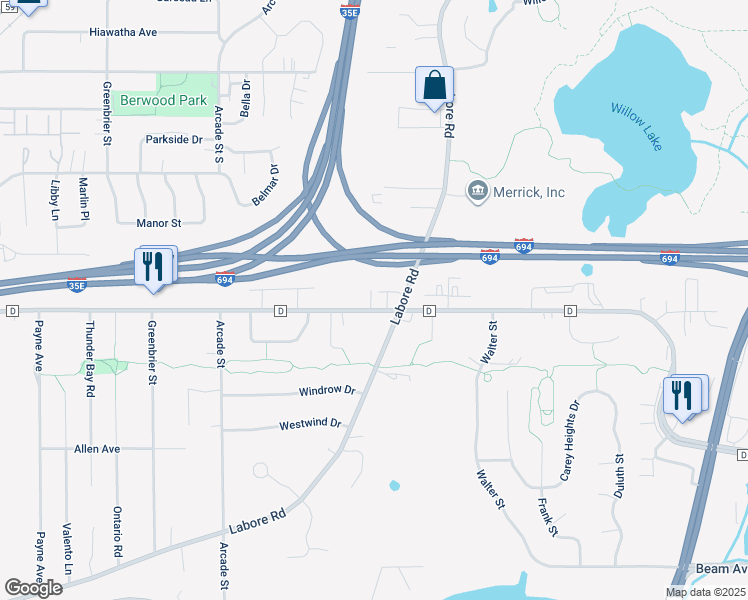 map of restaurants, bars, coffee shops, grocery stores, and more near 973 County Road D East in Saint Paul