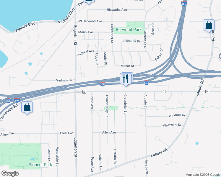 map of restaurants, bars, coffee shops, grocery stores, and more near 669 County Road D East in Saint Paul