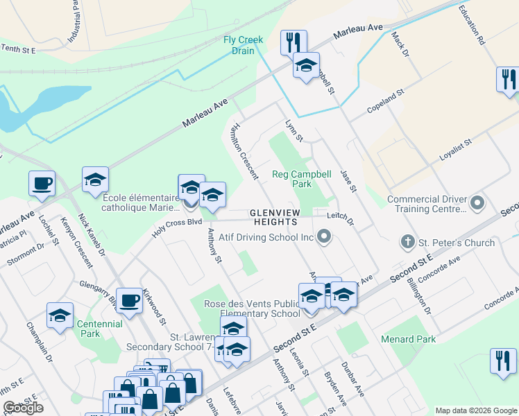 map of restaurants, bars, coffee shops, grocery stores, and more near 1537 Joseph Court in Cornwall