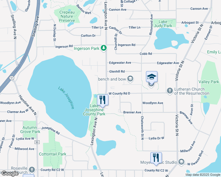 map of restaurants, bars, coffee shops, grocery stores, and more near in Roseville