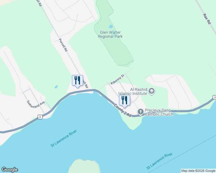 map of restaurants, bars, coffee shops, grocery stores, and more near 6650 Bray Street in Cornwall