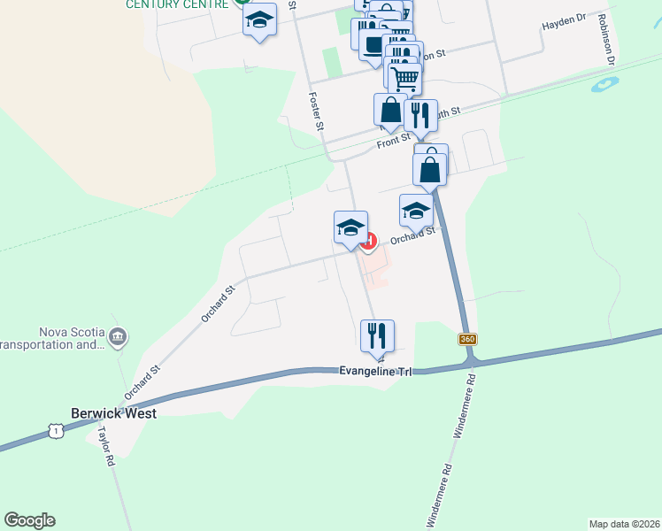 map of restaurants, bars, coffee shops, grocery stores, and more near 57 Douglas Avenue in Berwick