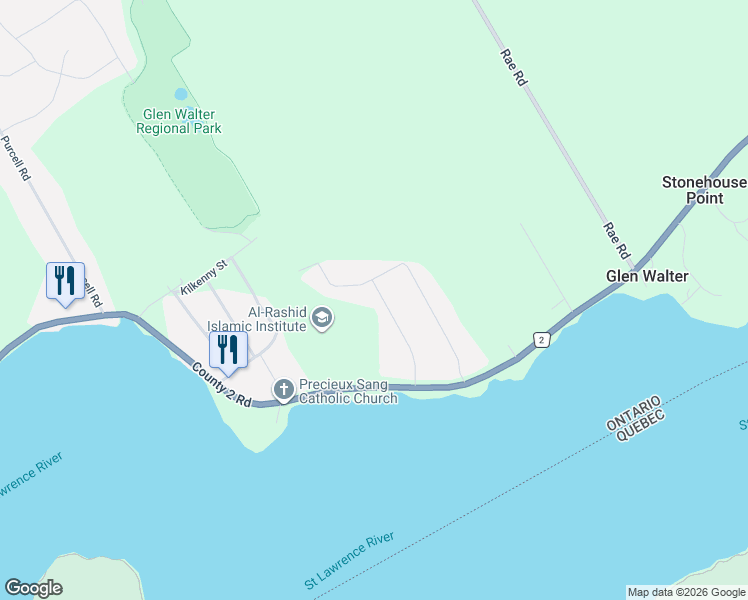 map of restaurants, bars, coffee shops, grocery stores, and more near 6802 Riverview Drive in Cornwall