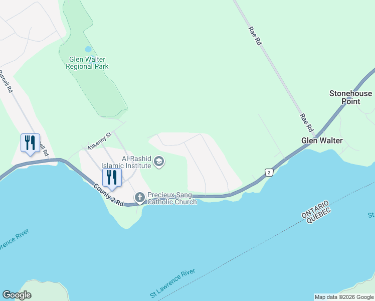 map of restaurants, bars, coffee shops, grocery stores, and more near 6807 Riverview Drive in Cornwall