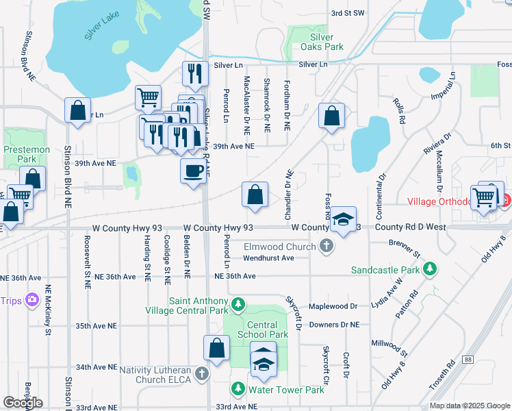 map of restaurants, bars, coffee shops, grocery stores, and more near 3200 Diamond 8 Terrace in Minneapolis