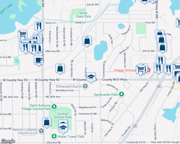 map of restaurants, bars, coffee shops, grocery stores, and more near 3703 Foss Road in Minneapolis