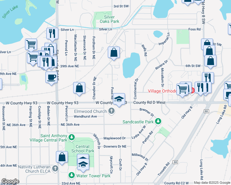 map of restaurants, bars, coffee shops, grocery stores, and more near 3703 Foss Road in Minneapolis