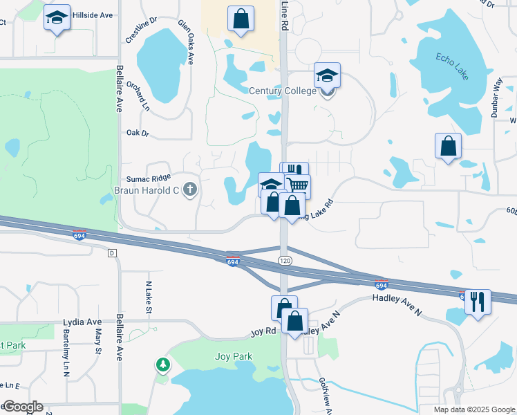 map of restaurants, bars, coffee shops, grocery stores, and more near 3159 Hidden Lake Point in White Bear Lake