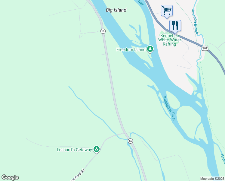 map of restaurants, bars, coffee shops, grocery stores, and more near 2395 Kennebec River Road in Bingham