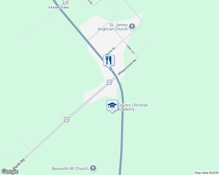 map of restaurants, bars, coffee shops, grocery stores, and more near 117 Perth Road in Smiths Falls