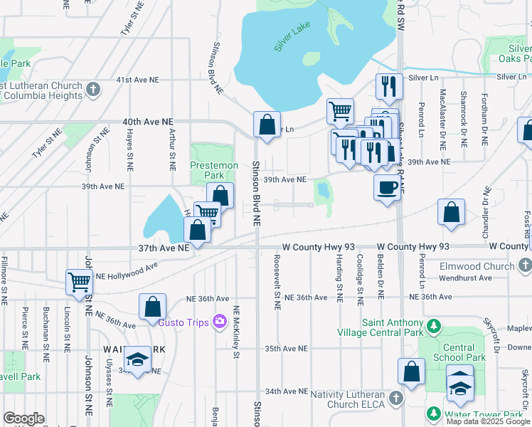 map of restaurants, bars, coffee shops, grocery stores, and more near 3725 Northeast Stinson Boulevard in Minneapolis