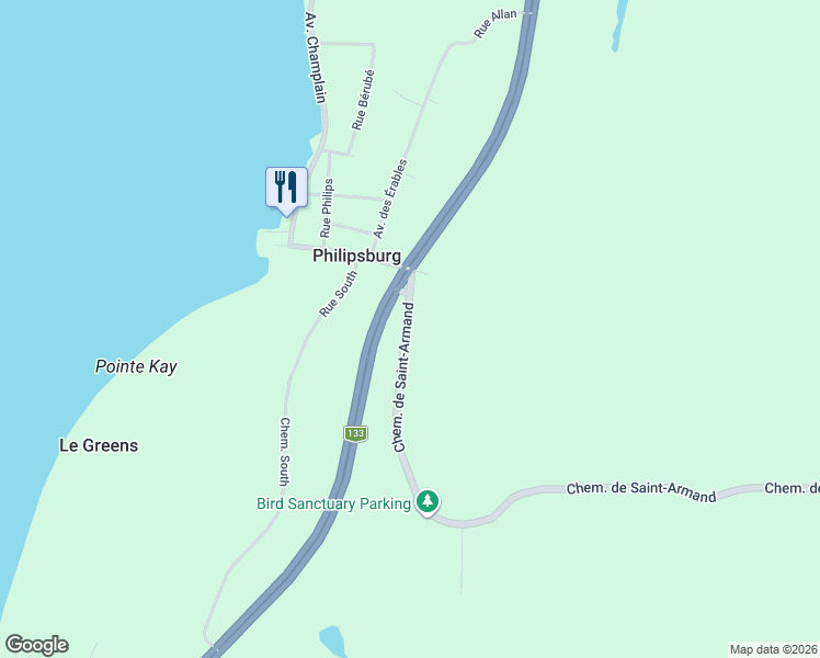 map of restaurants, bars, coffee shops, grocery stores, and more near 136 Rue Quinn in Saint-Armand