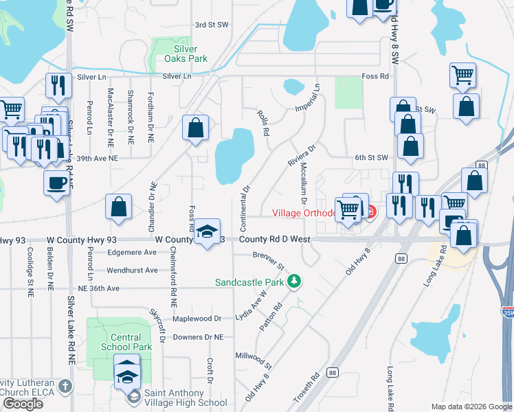 map of restaurants, bars, coffee shops, grocery stores, and more near 685 Continental Drive in New Brighton