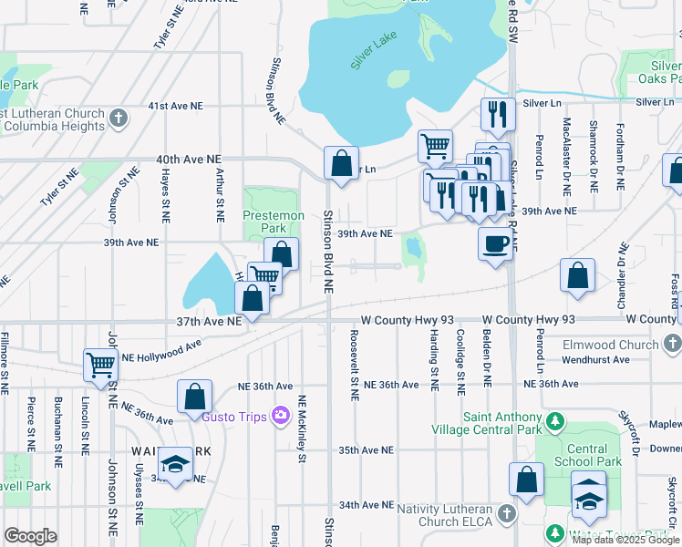 map of restaurants, bars, coffee shops, grocery stores, and more near 3725 Northeast Stinson Boulevard in Minneapolis