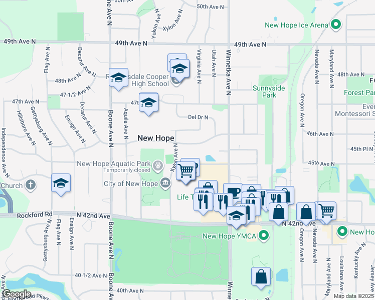 map of restaurants, bars, coffee shops, grocery stores, and more near 8124 46th Avenue North in Minneapolis