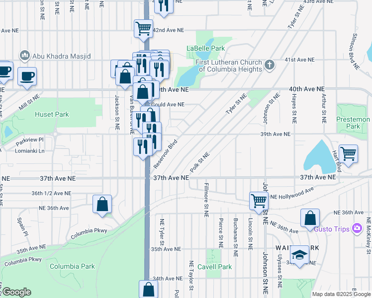 map of restaurants, bars, coffee shops, grocery stores, and more near 3855 Reservoir Boulevard in Minneapolis
