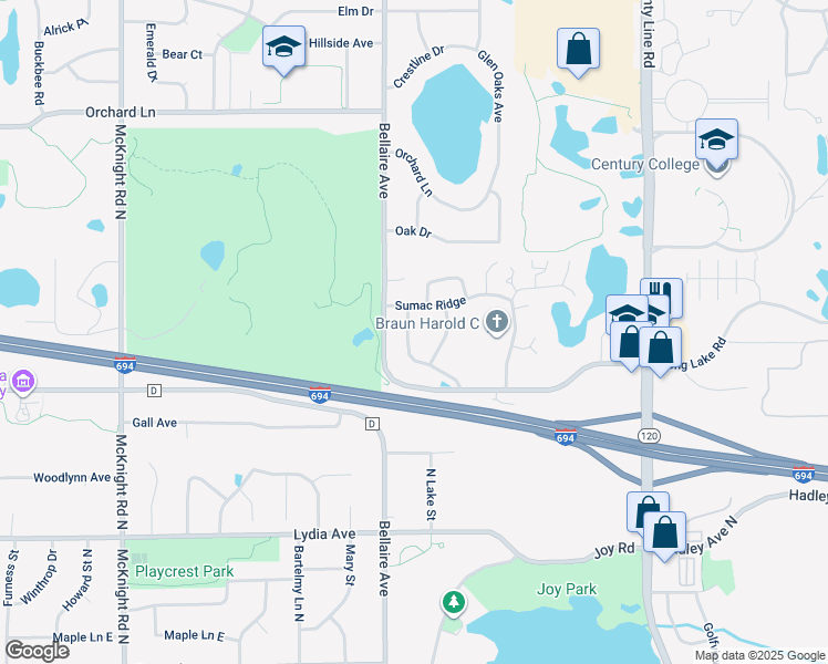 map of restaurants, bars, coffee shops, grocery stores, and more near 3182 Manitou Drive in White Bear Lake