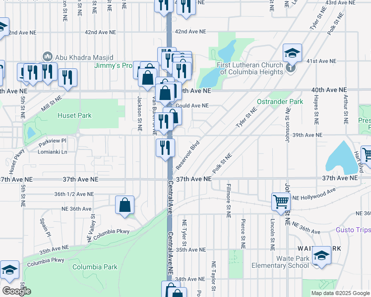 map of restaurants, bars, coffee shops, grocery stores, and more near 3828 Reservoir Boulevard in Minneapolis