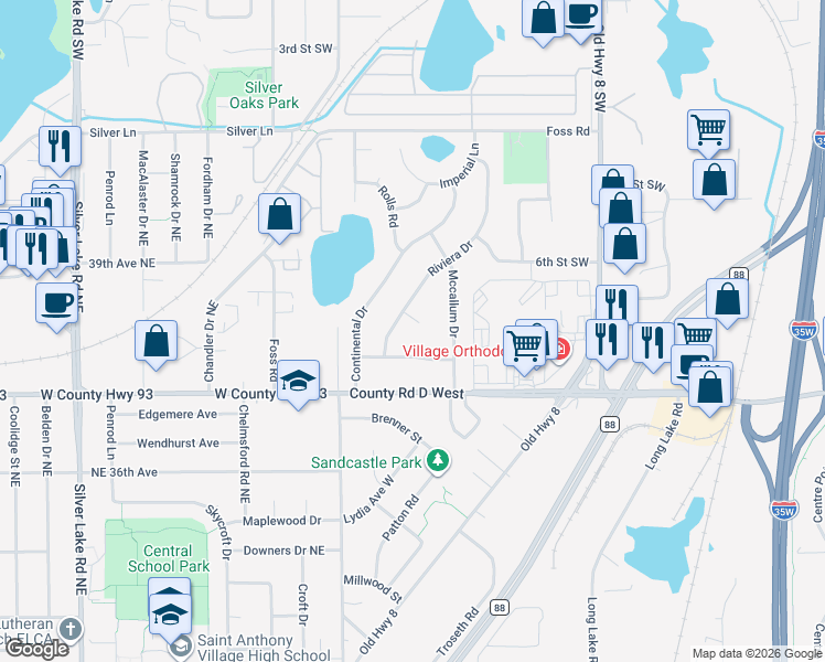 map of restaurants, bars, coffee shops, grocery stores, and more near 681 Riviera Court in New Brighton