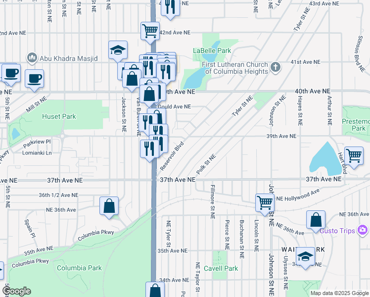 map of restaurants, bars, coffee shops, grocery stores, and more near 3855 Reservoir Boulevard in Minneapolis