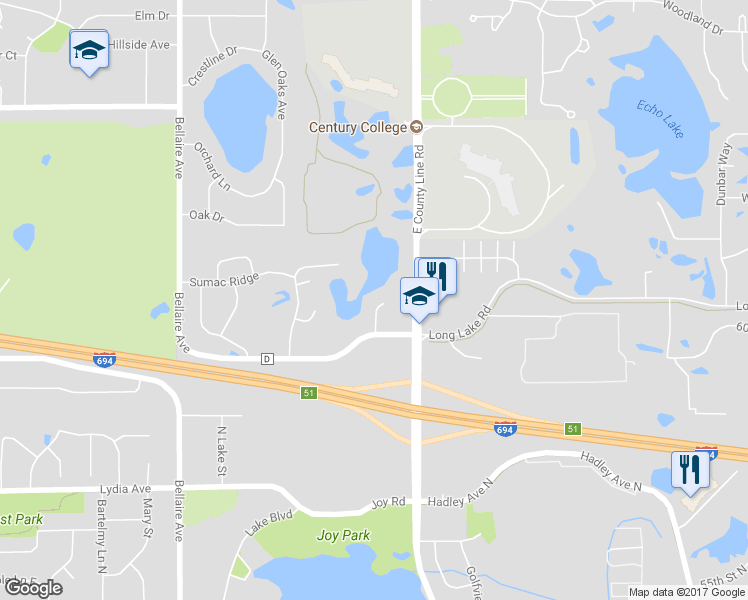 map of restaurants, bars, coffee shops, grocery stores, and more near 3159 Hidden Lake Point in White Bear Lake