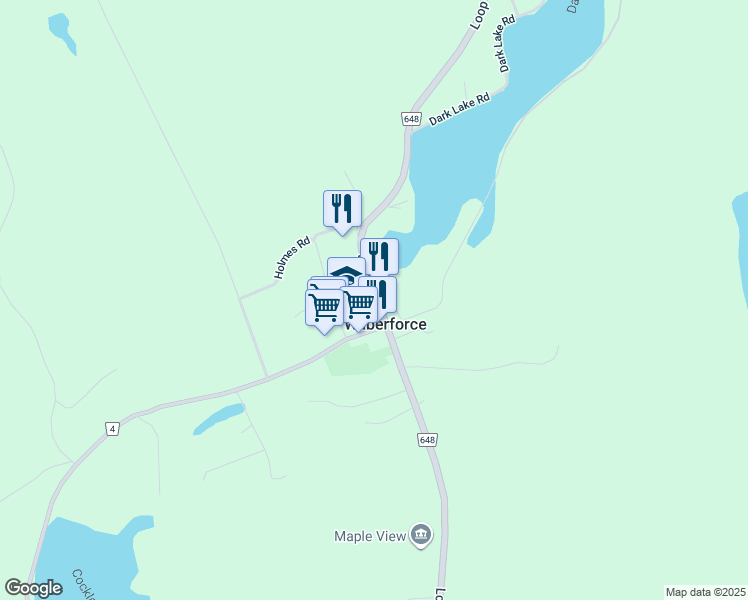 map of restaurants, bars, coffee shops, grocery stores, and more near 2279 Loop Road in Wilberforce
