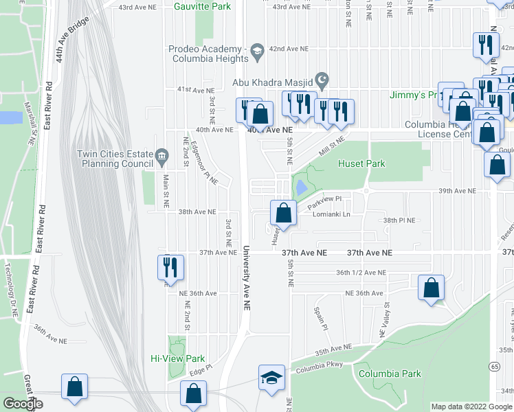 map of restaurants, bars, coffee shops, grocery stores, and more near 325 Naegele Avenue in Columbia Heights