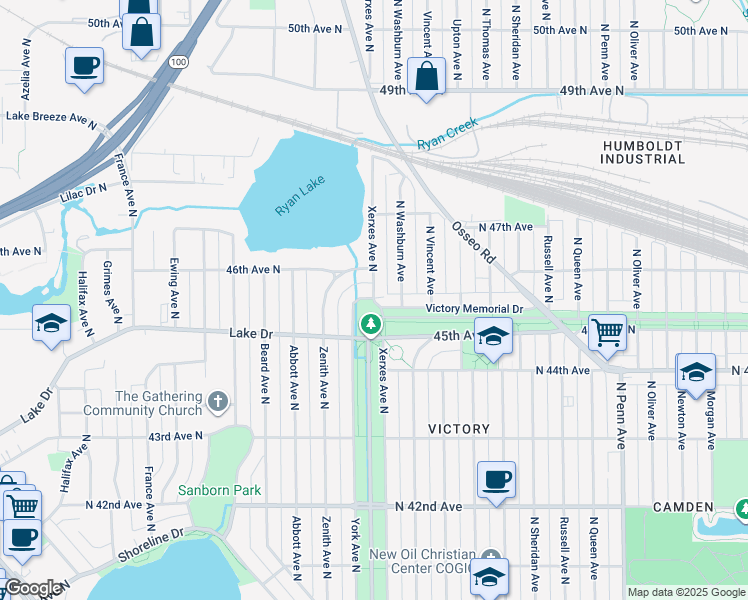 map of restaurants, bars, coffee shops, grocery stores, and more near 4537 York Avenue North in Minneapolis