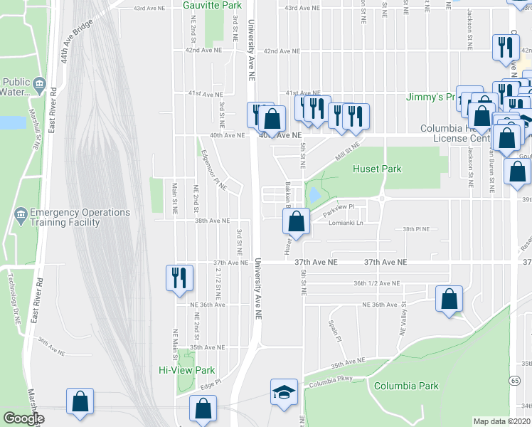 map of restaurants, bars, coffee shops, grocery stores, and more near 325 Naegele Avenue in Columbia Heights