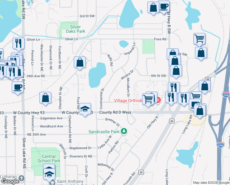 map of restaurants, bars, coffee shops, grocery stores, and more near 681 Riviera Court in New Brighton