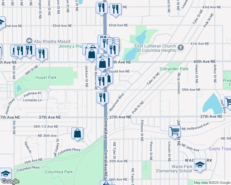 map of restaurants, bars, coffee shops, grocery stores, and more near 3828 Reservoir Boulevard in Minneapolis
