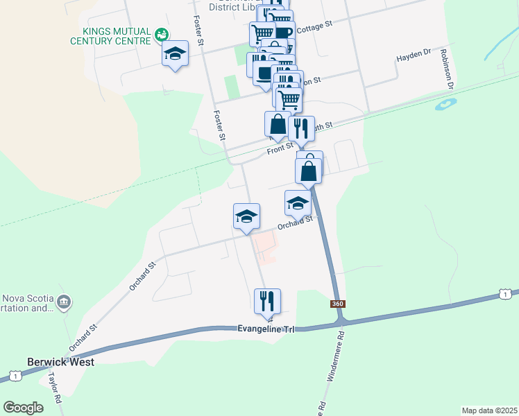 map of restaurants, bars, coffee shops, grocery stores, and more near 156 Brown Street in Berwick