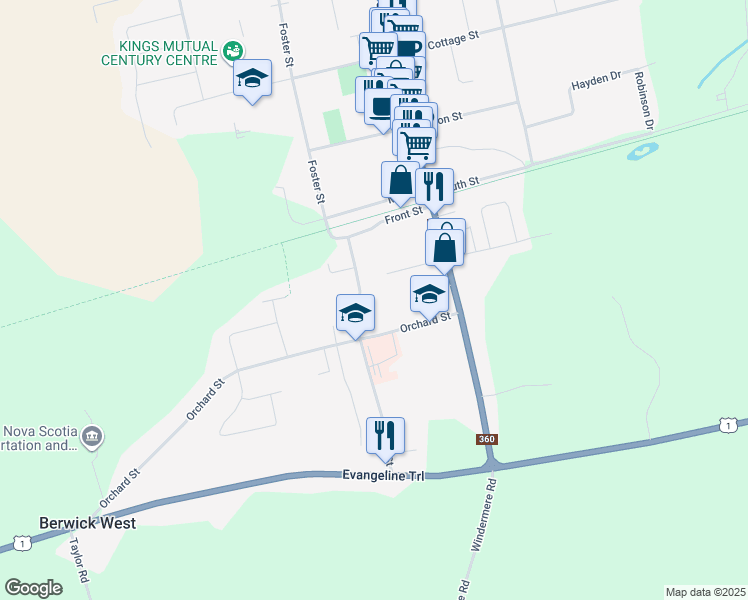 map of restaurants, bars, coffee shops, grocery stores, and more near 156 Brown Street in Berwick