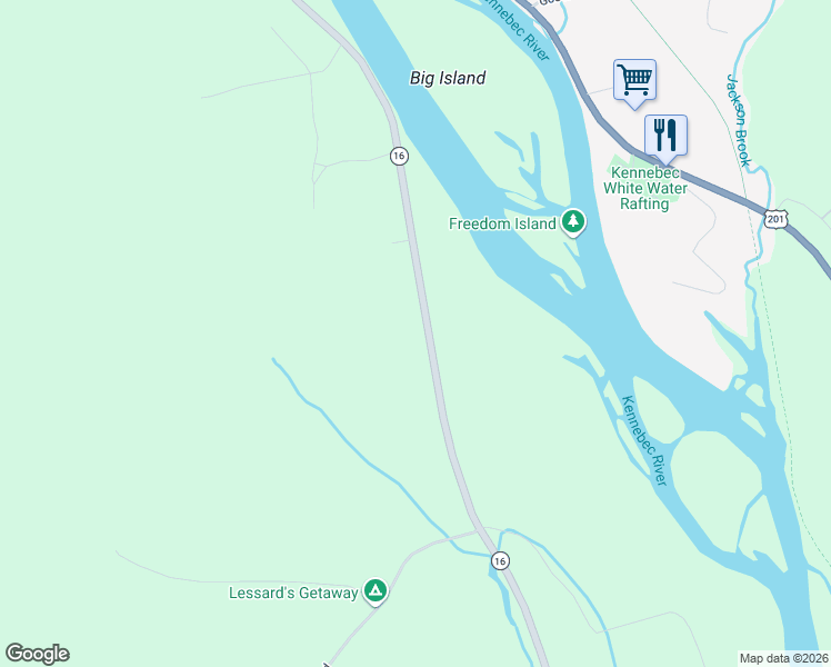 map of restaurants, bars, coffee shops, grocery stores, and more near 2395 Kennebec River Road in Bingham