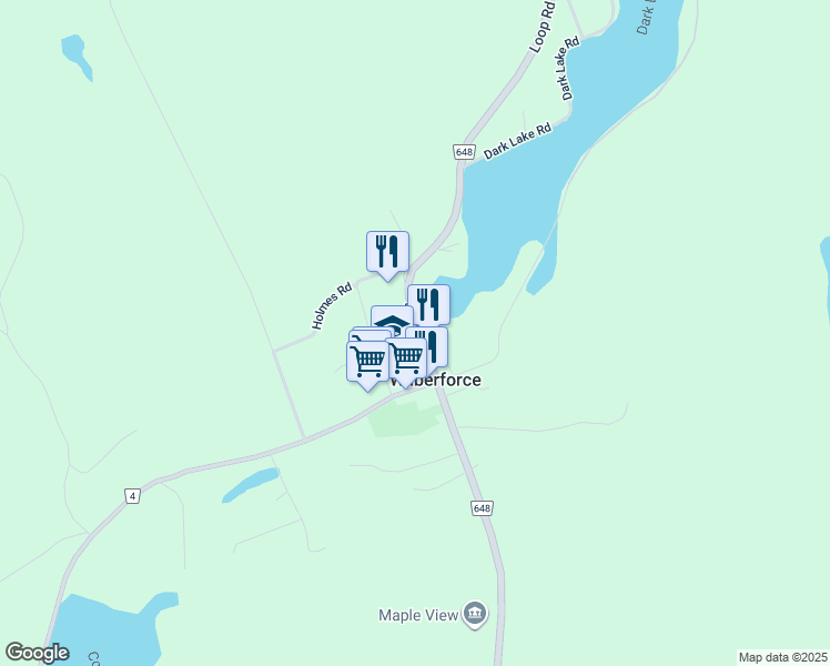 map of restaurants, bars, coffee shops, grocery stores, and more near 2279 Loop Road in Wilberforce