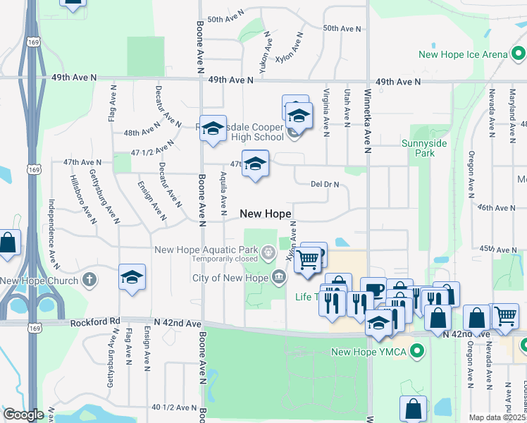 map of restaurants, bars, coffee shops, grocery stores, and more near in New Hope
