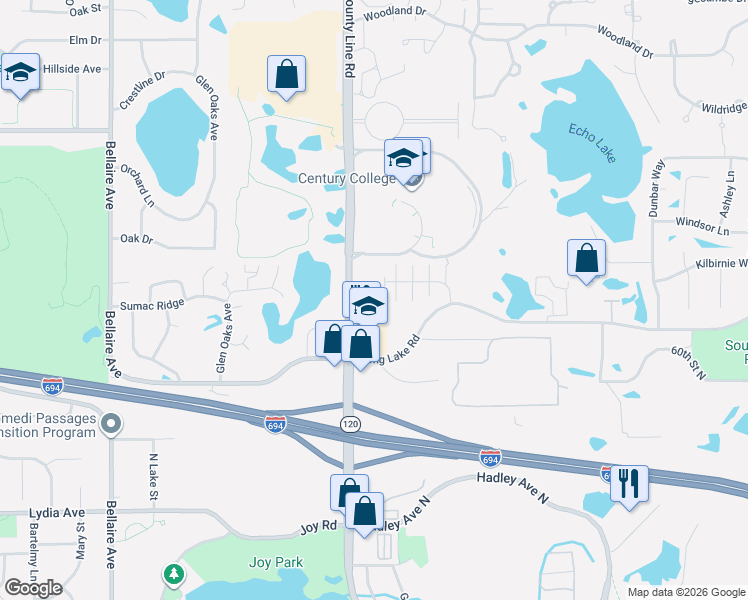map of restaurants, bars, coffee shops, grocery stores, and more near 930 Ledgestone Drive in Mahtomedi