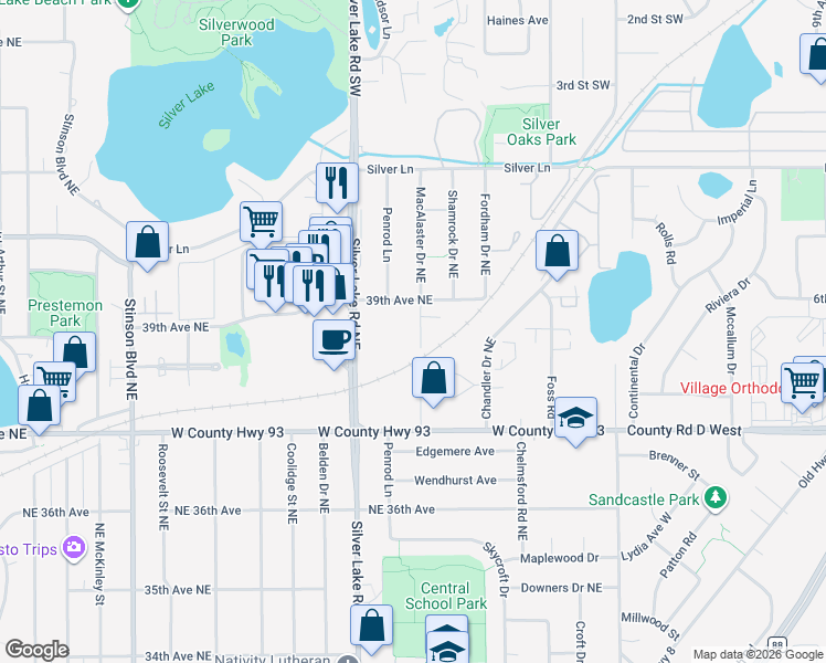 map of restaurants, bars, coffee shops, grocery stores, and more near 3108 39th Avenue Northeast in Minneapolis