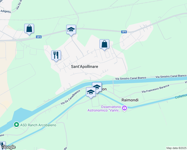 map of restaurants, bars, coffee shops, grocery stores, and more near 27 Via Tommaso Bergamo in Sant'Apollinare
