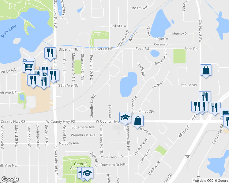 map of restaurants, bars, coffee shops, grocery stores, and more near 3829 Foss Road in Saint Anthony