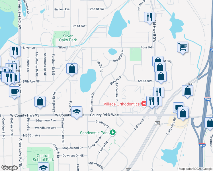 map of restaurants, bars, coffee shops, grocery stores, and more near 607 Continental Drive in New Brighton