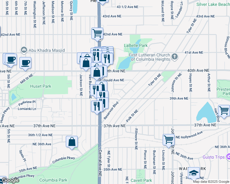 map of restaurants, bars, coffee shops, grocery stores, and more near 1000 Peters Place in Minneapolis