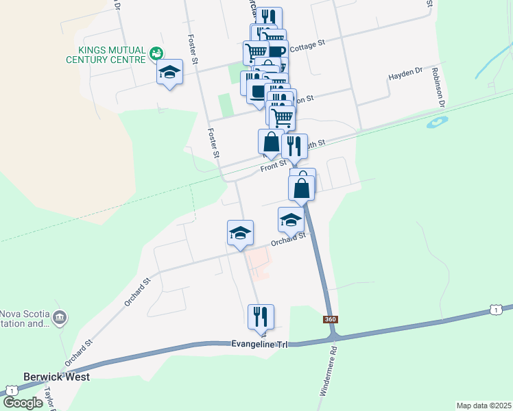 map of restaurants, bars, coffee shops, grocery stores, and more near 109 Pleasant Street in Berwick