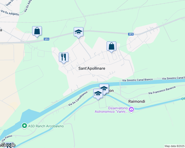 map of restaurants, bars, coffee shops, grocery stores, and more near 19 Via Tommaso Bergamo in Sant'Apollinare
