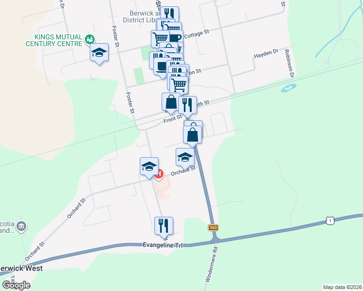 map of restaurants, bars, coffee shops, grocery stores, and more near 100 Pleasant Street in Berwick