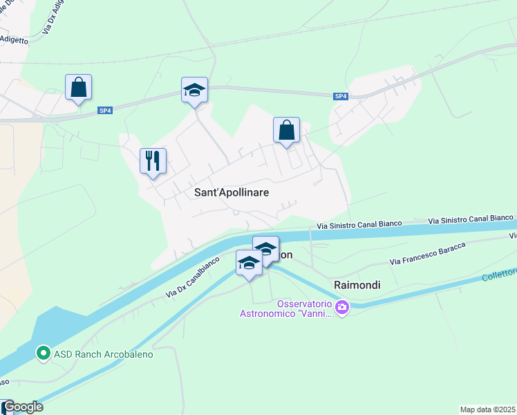 map of restaurants, bars, coffee shops, grocery stores, and more near 27 Via Tommaso Bergamo in Sant'Apollinare