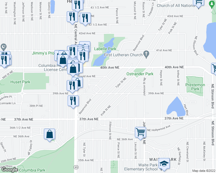 map of restaurants, bars, coffee shops, grocery stores, and more near 3925 Reservoir Boulevard in Minneapolis