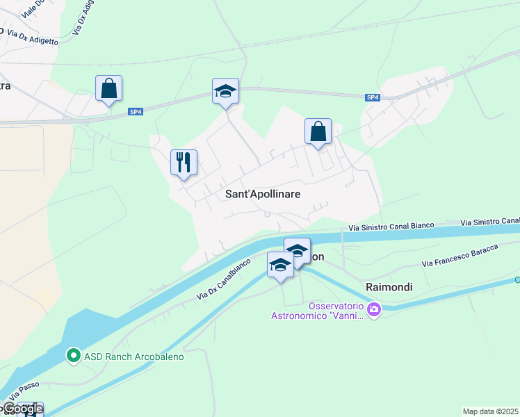 map of restaurants, bars, coffee shops, grocery stores, and more near 19 Via Tommaso Bergamo in Sant'Apollinare